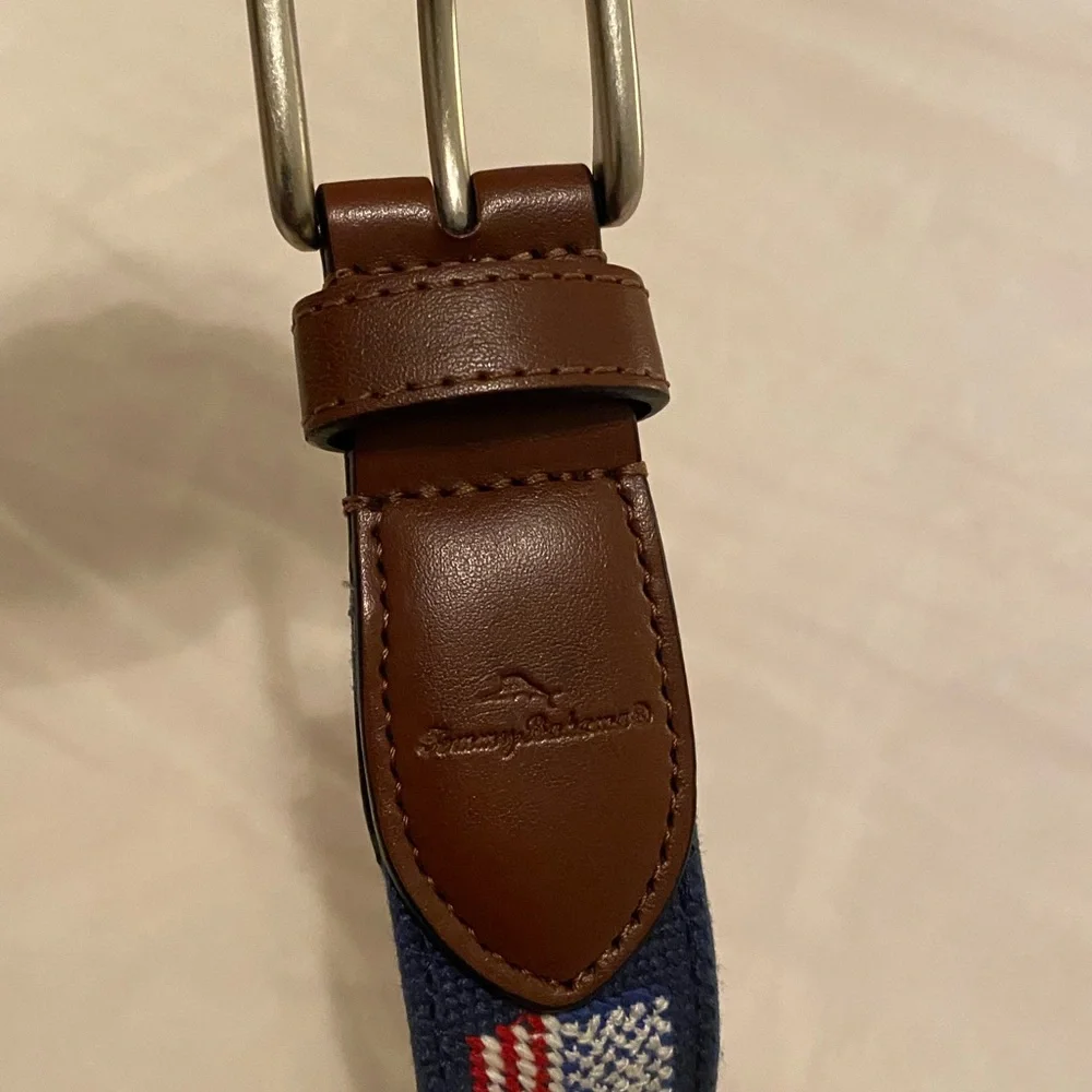 Men's Navy and Brown Flag Pattern needle point Belt - Picture 2 of 8